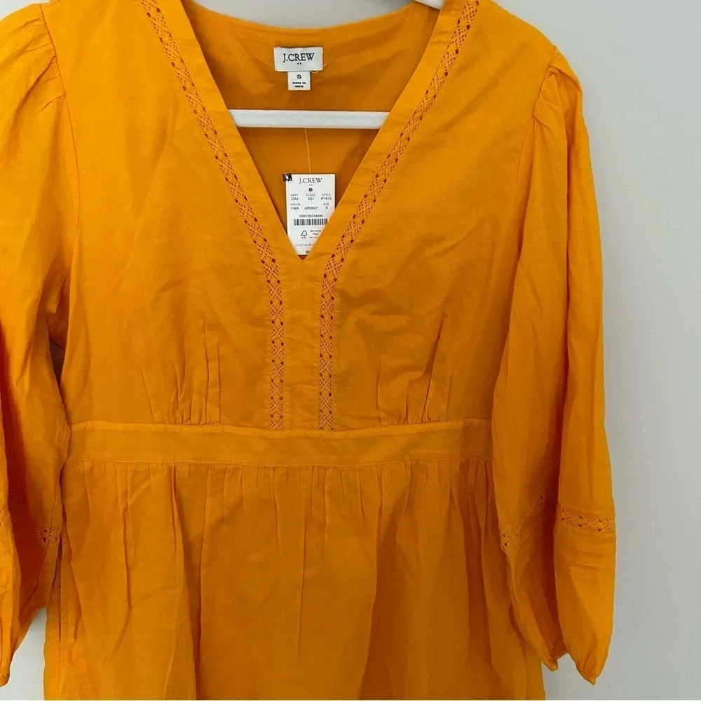 NWT J. Crew Lace Trim Cotton A-line Gold/Yellow Dress Size